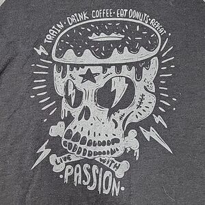 NEXT LEVEL TRAIN, COFFEE, DONUT, REPEAT 3/4 ARM TEE SIZE SMALL